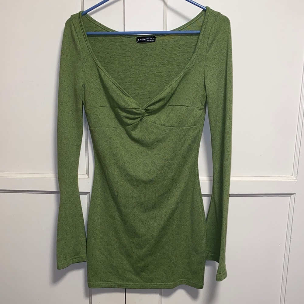 SHEIN Small Green SXY Twist Front Flounce Sleeve Bodycon Dress - Picture 3 of 14